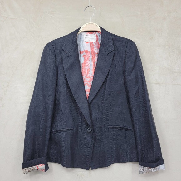 Gary Graham Women's Size 2 Blazer Gray Long Sleeve Linen One Button Lined - Picture 2 of 12